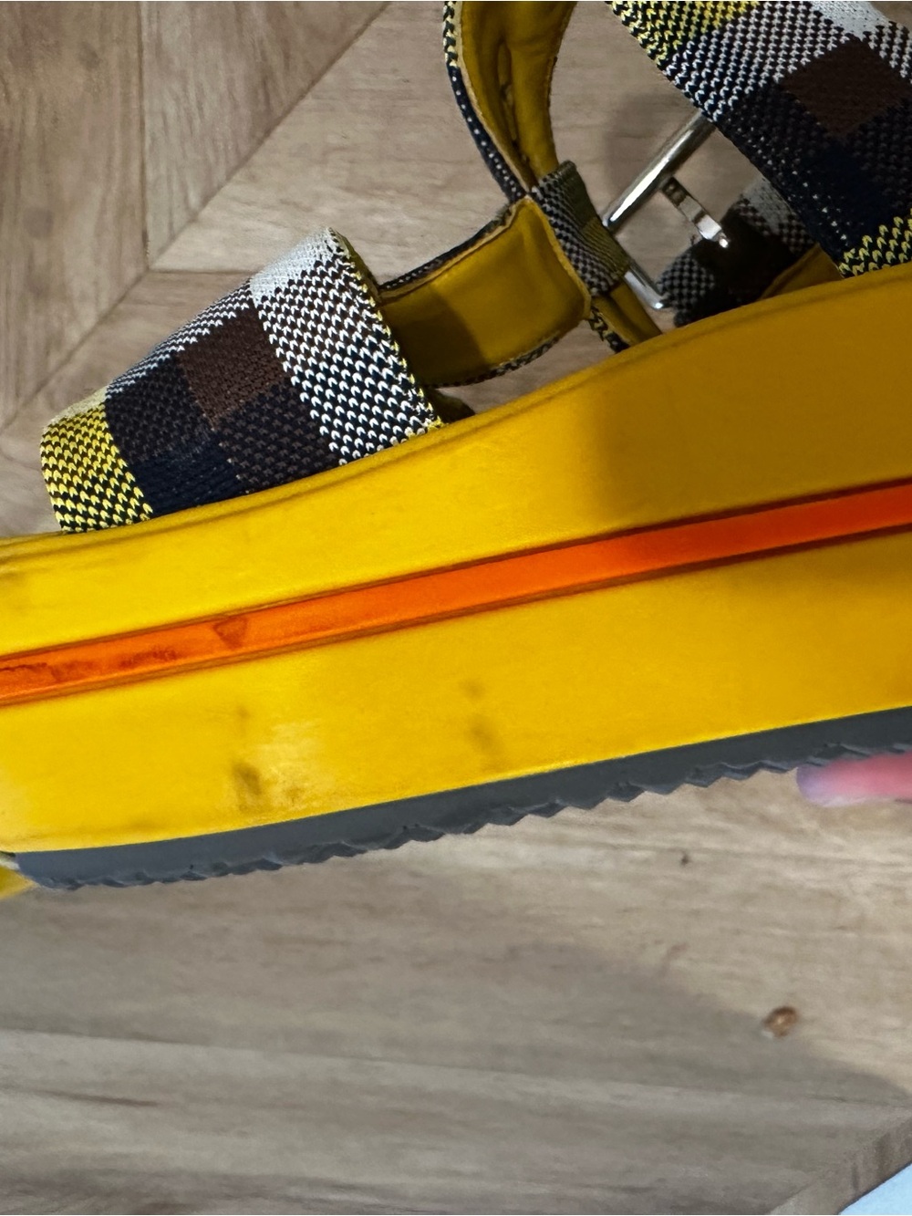 Prada Yellow Plaid Platform Sandals - Women's - Picture 8 of 14